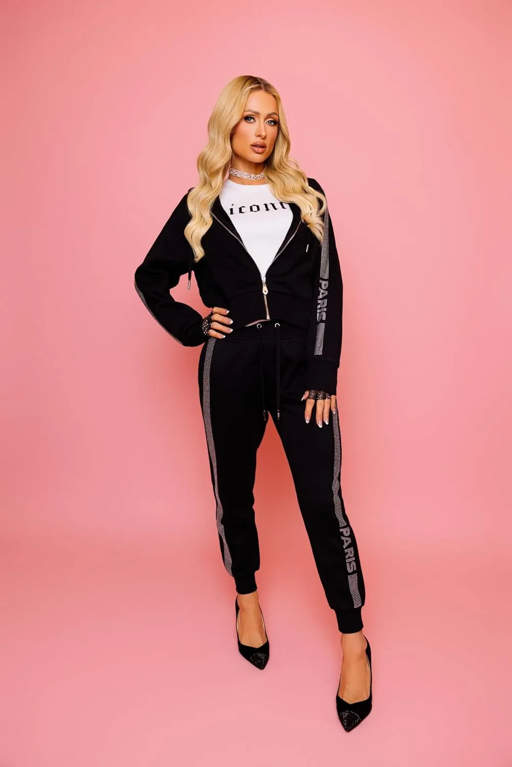 Paris Hilton Women's Sporty Embellished Drawstring Jogger Sweatpants