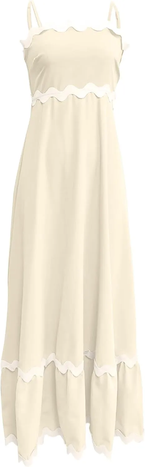 Party Dresses for Women 2024 Elegant Spaghetti Strap Ruffle Maxi Dress Summer Fashion Sleeveless Sundress Going Out