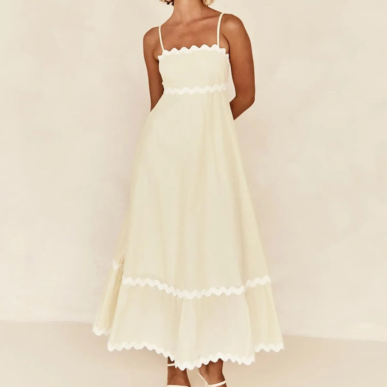 Party Dresses for Women 2024 Elegant Spaghetti Strap Ruffle Maxi Dress Summer Fashion Sleeveless Sundress Going Out