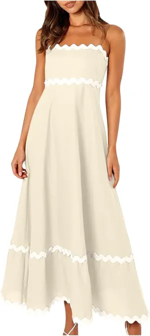 Party Dresses for Women 2024 Elegant Spaghetti Strap Ruffle Maxi Dress Summer Fashion Sleeveless Sundress Going Out