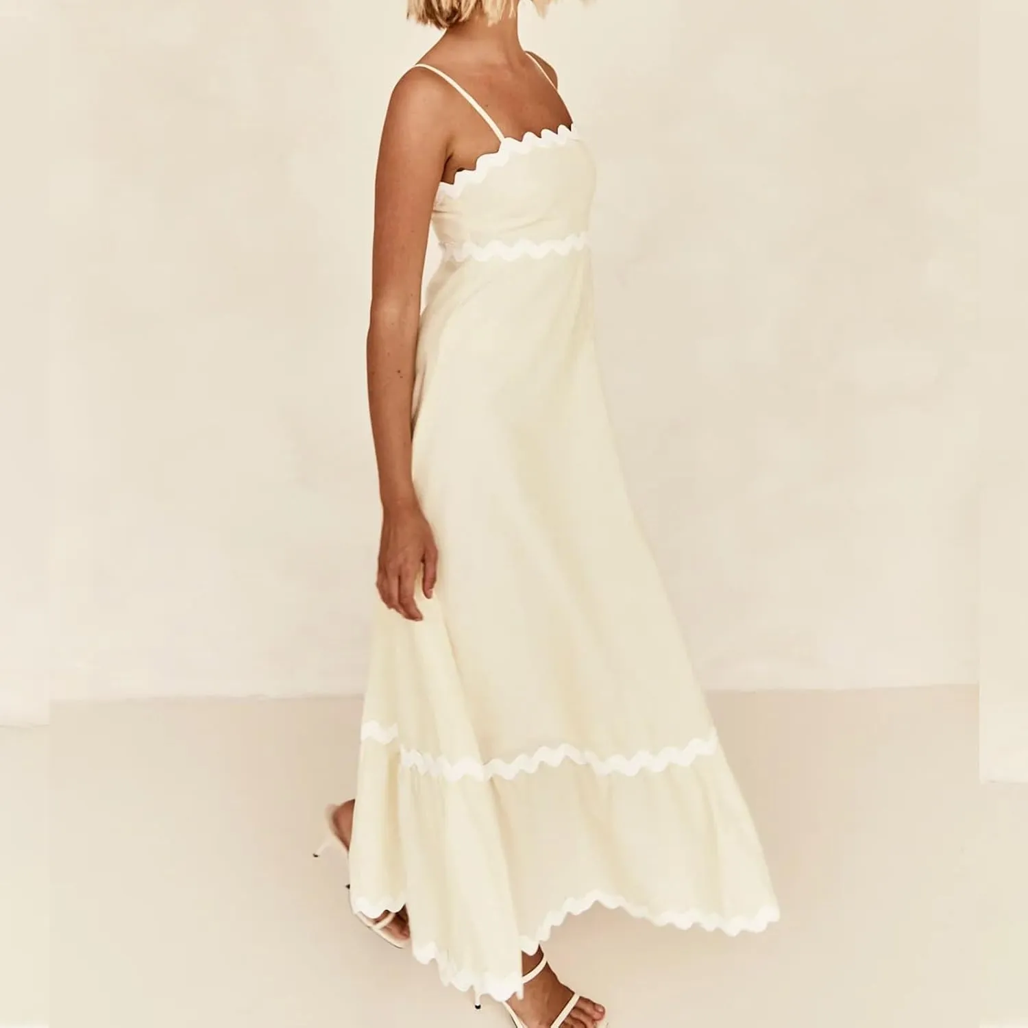 Party Dresses for Women 2024 Elegant Spaghetti Strap Ruffle Maxi Dress Summer Fashion Sleeveless Sundress Going Out
