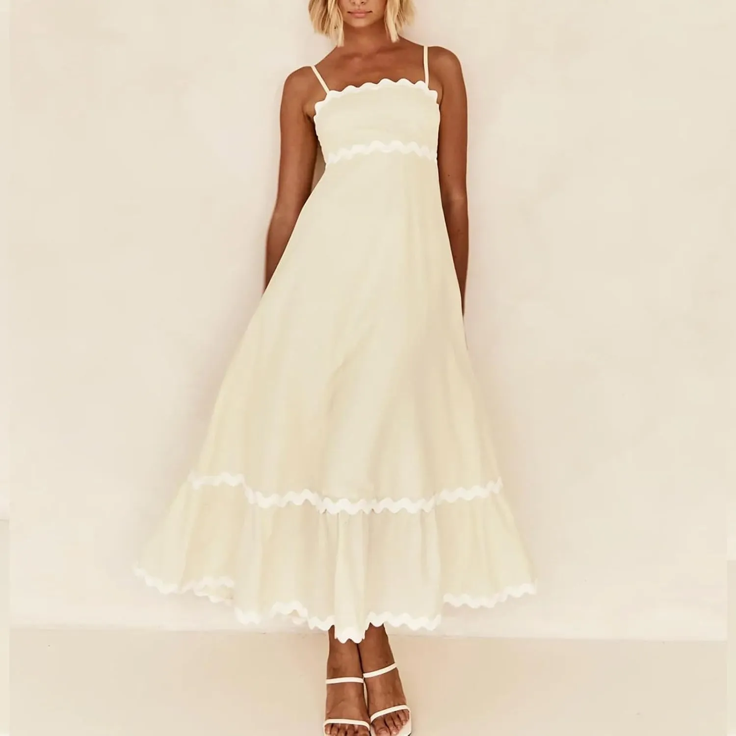 Party Dresses for Women 2024 Elegant Spaghetti Strap Ruffle Maxi Dress Summer Fashion Sleeveless Sundress Going Out
