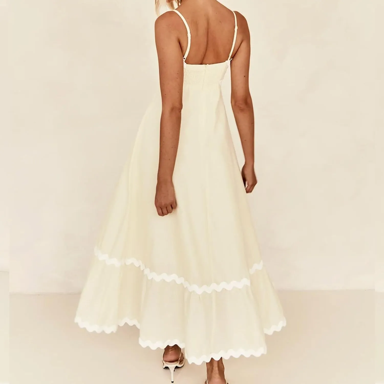 Party Dresses for Women 2024 Elegant Spaghetti Strap Ruffle Maxi Dress Summer Fashion Sleeveless Sundress Going Out