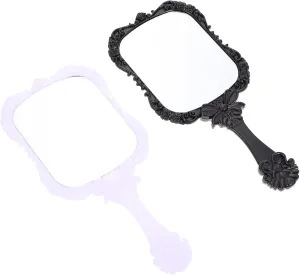 PartyKindom 2pcs Square Makeup Mirrors Handle Butterfly Pattern Abs Plastic Glass Beauty Mirror