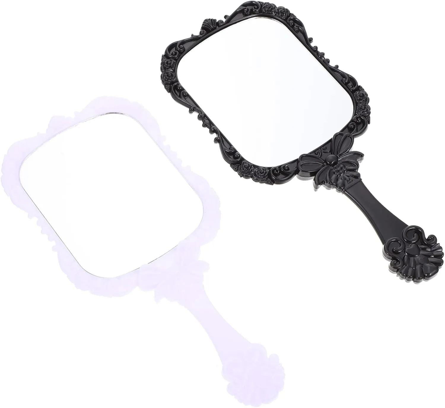 PartyKindom 2pcs Square Makeup Mirrors Handle Butterfly Pattern Abs Plastic Glass Beauty Mirror