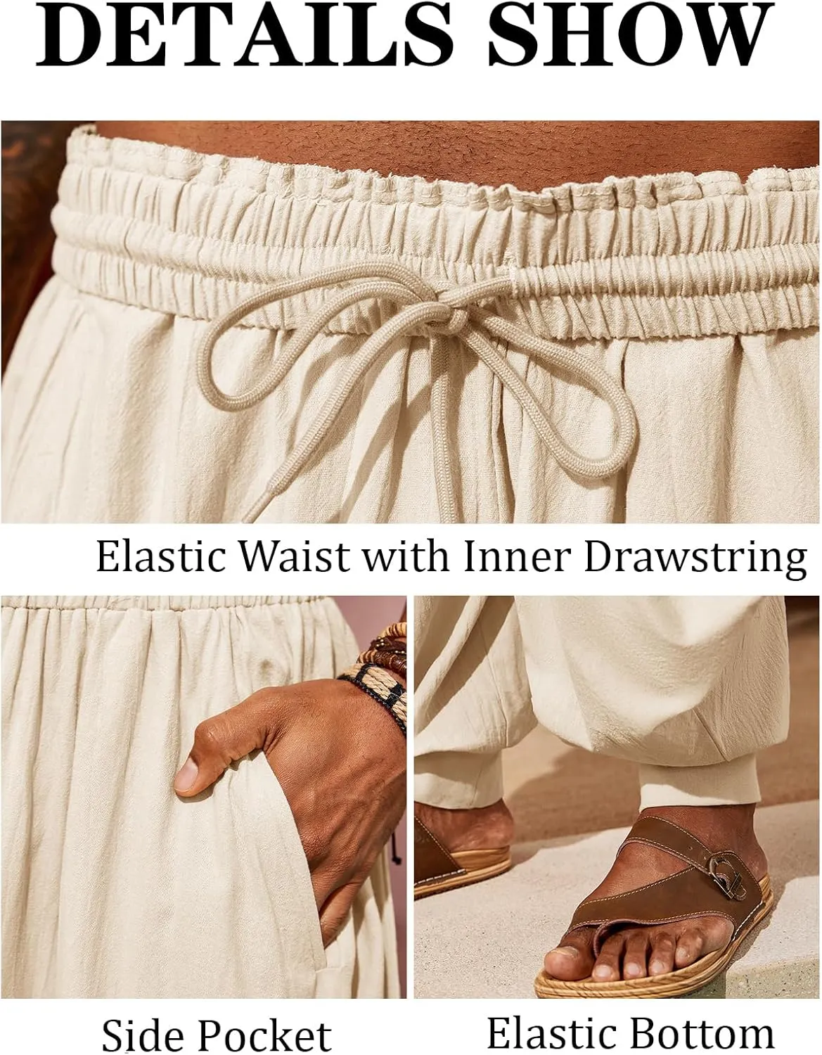 PASLTER Mens Harem Pants Linen Yoga Beach Baggy Summer Boho Aladdin Genie Pants