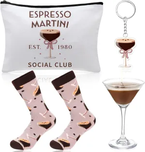 Paterr 4 Pcs Espresso Martini Gifts with Coffee Scented Candles Socks Cosmetic Bag Keychain for Women Tini Bit Older Decor for Christmas Birthday Bachelorette Bridal Shower Party Coffee Bar Home