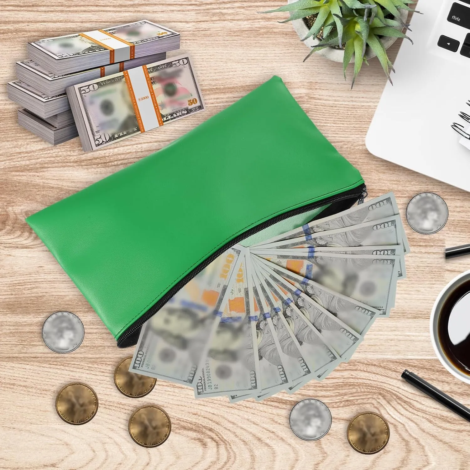 PATIKIL 11"x 6" Bank Deposit Bag, 4Pcs Money Bag Bank Bag Security Money Pouch Receipt Holder for Tickets Coin Makeup Cosmetics Bills, Agate Green