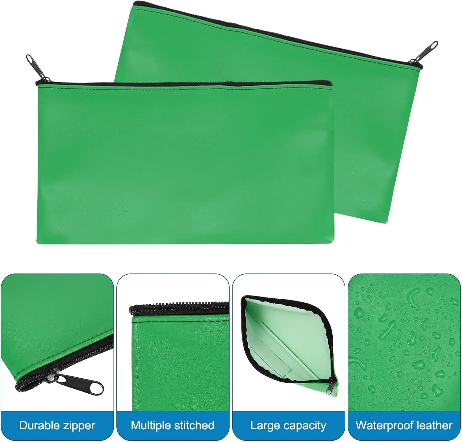 PATIKIL 11"x 6" Bank Deposit Bag, 4Pcs Money Bag Bank Bag Security Money Pouch Receipt Holder for Tickets Coin Makeup Cosmetics Bills, Agate Green