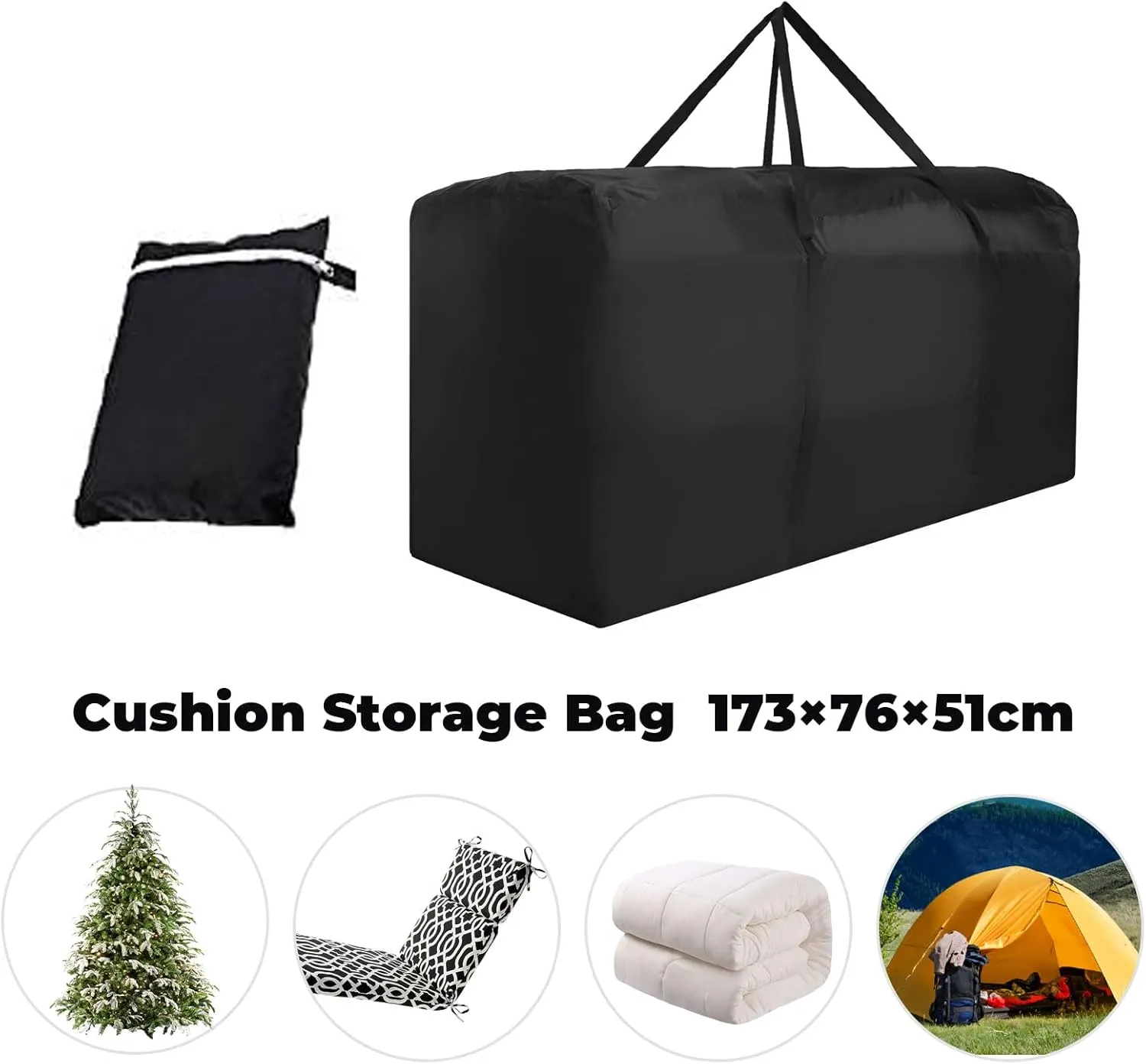Patio Waterproof Extra Large Protective Zippered Outdoor Cushion Furniture Storage Bag with Handles, 68in L x 30in W x 20in H (1 Pack)