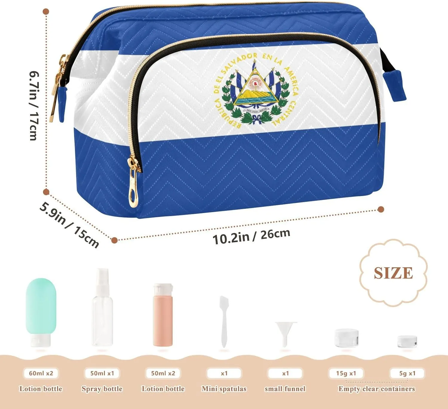 Patriot Cosmetic Bag Flag Of El Salvador Makeup Bag TSA Approved Toiletry Bottle Set Travel Pouch Skin Care Routine Container Organizer Short Trip Weekender Zipper Handbag