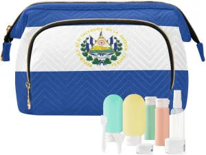 Patriot Cosmetic Bag Flag Of El Salvador Makeup Bag TSA Approved Toiletry Bottle Set Travel Pouch Skin Care Routine Container Organizer Short Trip Weekender Zipper Handbag