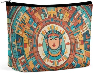Patterns of Ancient Civilization Figures Makeup Bag for Women PU Leather Waterproof Cosmetic Bag with Zipper Portable Travel Makeup Organizer