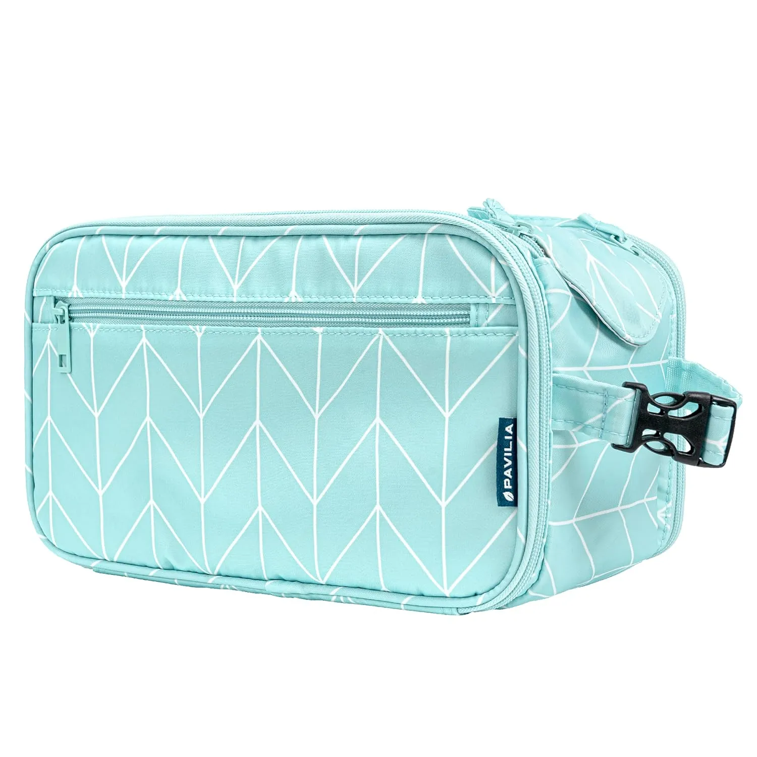 PAVILIA Large Toiletry Bag for Men Women, Mens Travel Bag Toiletries Organizer Case for Grooming, Travel Essentials Shaving Dopp Kit, PU Leather Water Resistant Cosmetic Pouch, Teal Chevron
