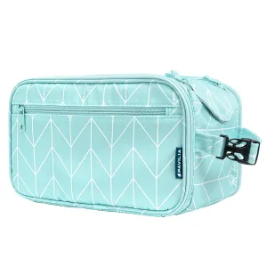PAVILIA Large Toiletry Bag for Men Women, Mens Travel Bag Toiletries Organizer Case for Grooming, Travel Essentials Shaving Dopp Kit, PU Leather Water Resistant Cosmetic Pouch, Teal Chevron