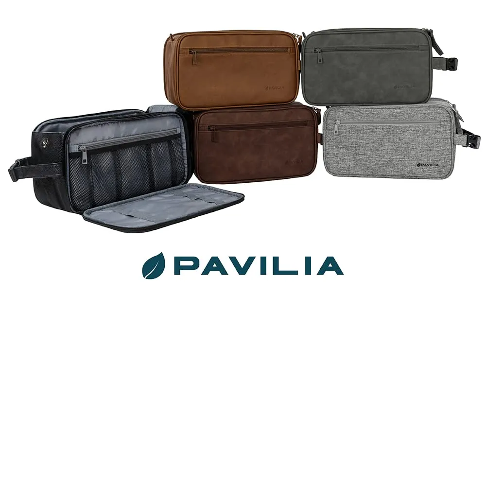 PAVILIA Toiletry Bag for Men, Travel Essentials Shaving Dopp Kit, Mens Travel Bag Toiletries Organizer Case for Grooming, PU Leather Water Resistant Cosmetic Bag Pouch (XL, Brown)
