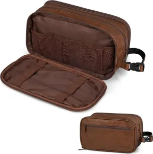 PAVILIA Toiletry Bag for Men, Travel Toiletries Bag | Water-resistant Dopp Kit, PU Leather Shaving Pouch Organizer for Accessories, Cosmetic, Hygiene, Grooming Essentials (Black)