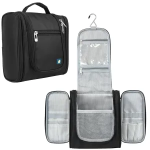 PAVILIA Toiletry Bag Travel Bag for Women Men, Hanging Cosmetic Organizer, Water Resistant Makeup Bag for Accessories Toiletries, Large Travel Essentials Kit (Black)