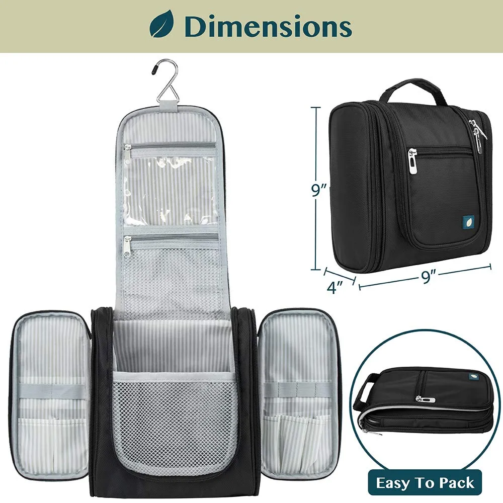 PAVILIA Toiletry Bag Travel Bag for Women Men, Hanging Cosmetic Organizer, Water Resistant Makeup Bag for Accessories Toiletries, Large Travel Essentials Kit (Black)