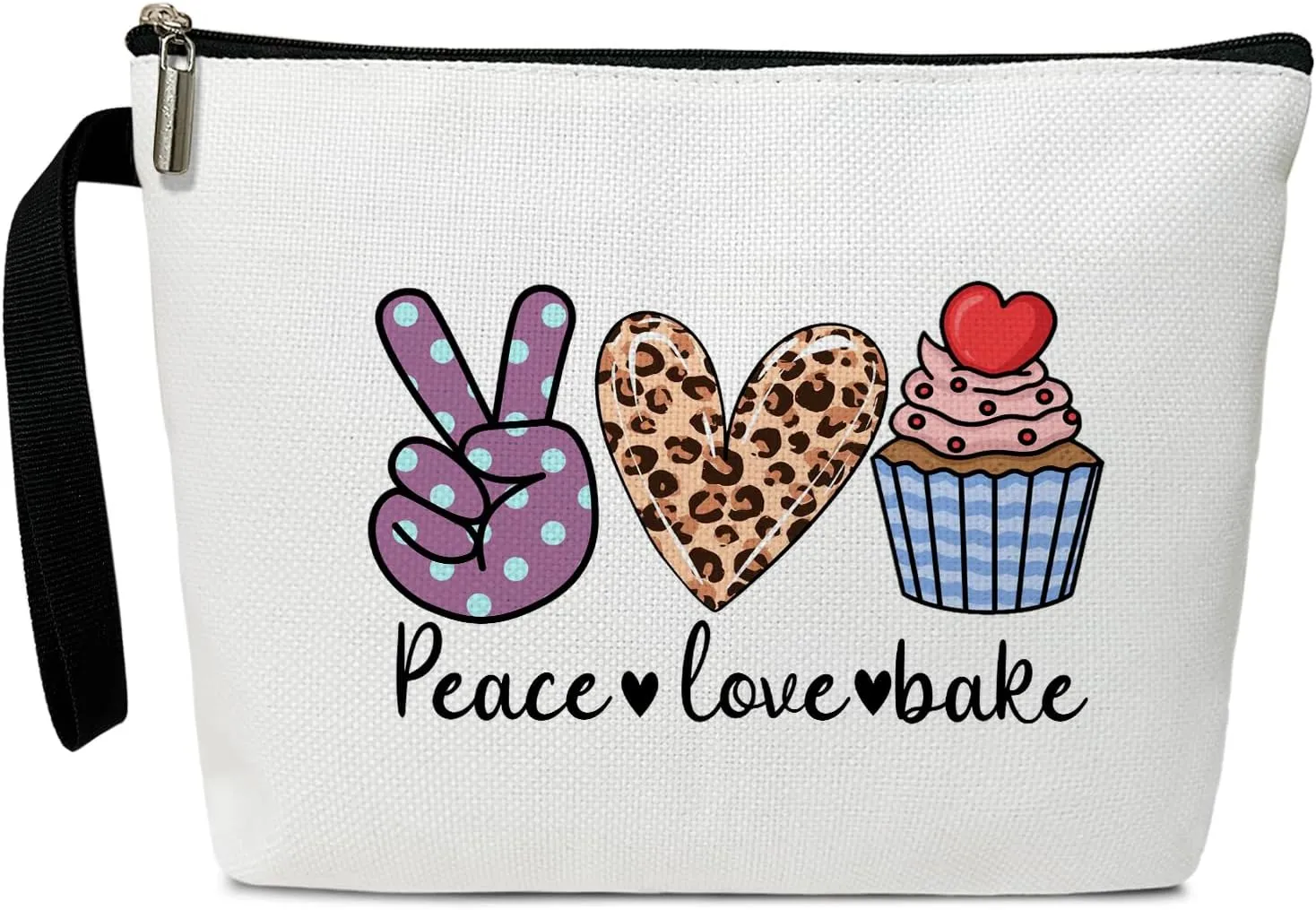 Peace Love Cosmetic Bag for Women Accessories Organizer, Cooking Lover Gifts, Travel Essentials Purse Toiletry Pouch Makeup Bag with Zipper(Peace Love Bake)