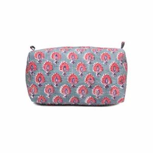 PECOCK FEATHER GREY BLUE QUILTED TOILETRY POUCH