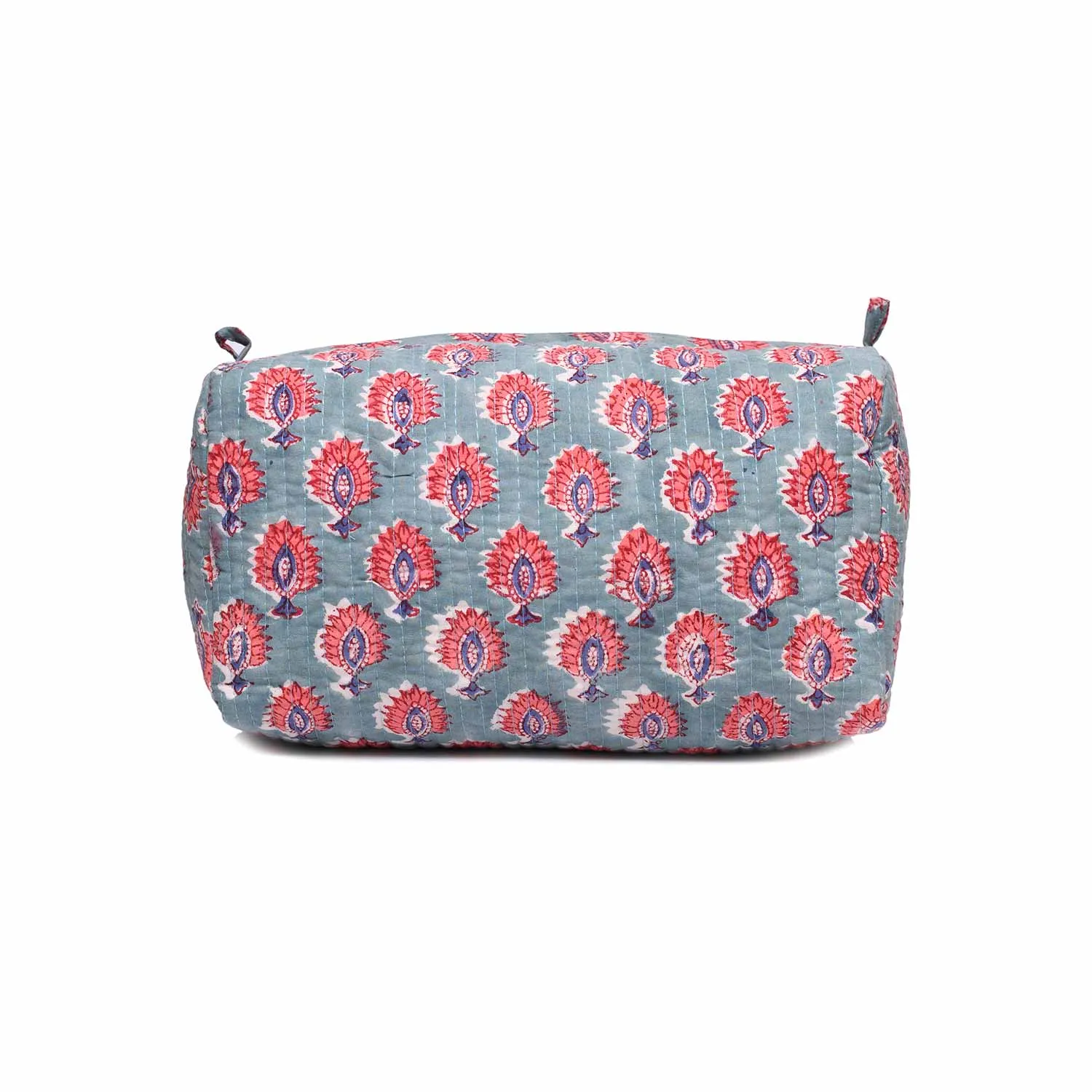 PECOCK FEATHER GREY BLUE QUILTED TOILETRY POUCH