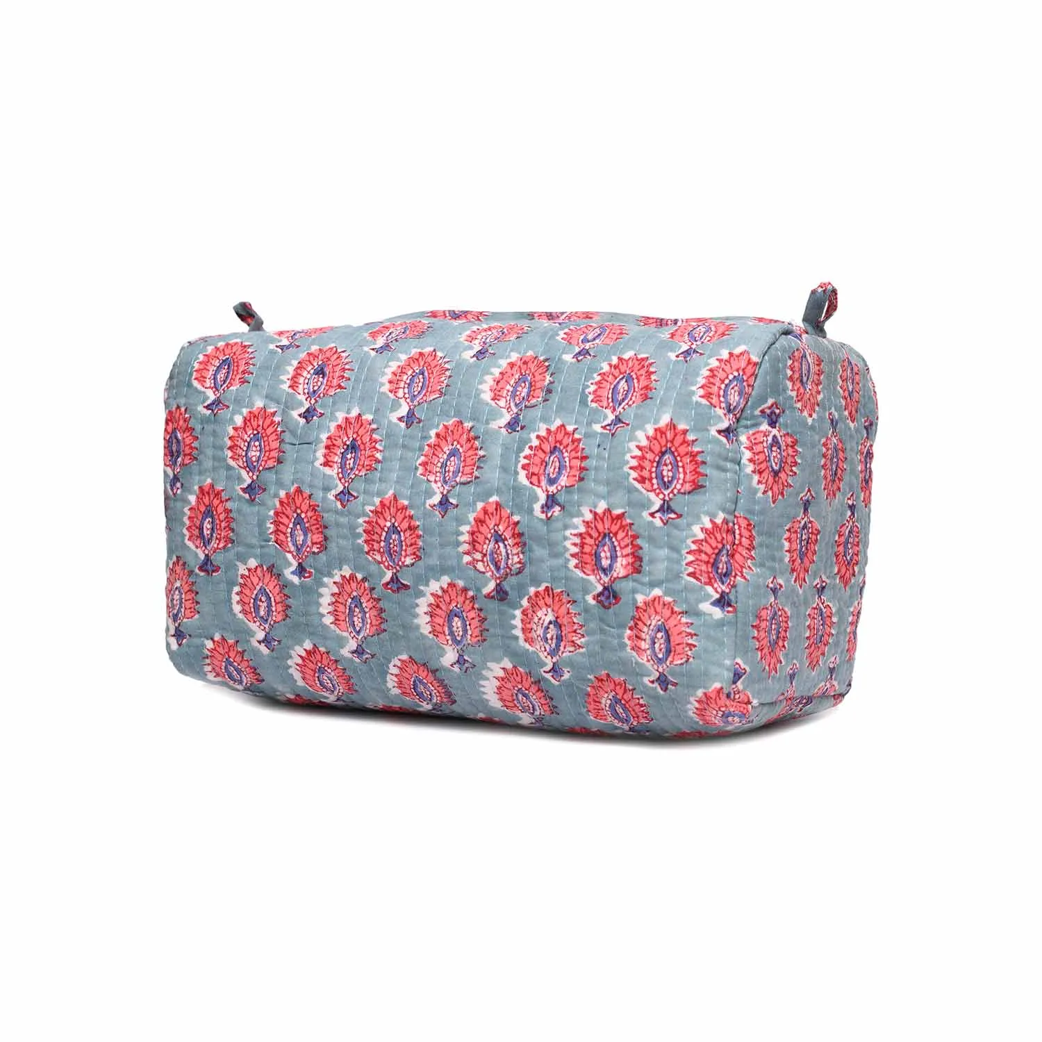 PECOCK FEATHER GREY BLUE QUILTED TOILETRY POUCH