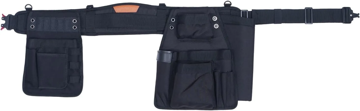 Perkins Builder Brothers Essential Tool Belt Set With Suspenders, Ideal for Framers, Carpenters and Contractors, Small Size, Black