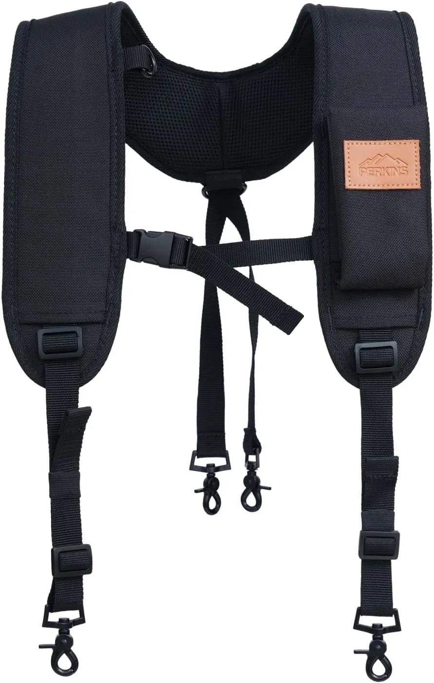 Perkins Builder Brothers Essential Tool Belt Set With Suspenders, Ideal for Framers, Carpenters and Contractors, Small Size, Black