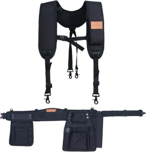 Perkins Builder Brothers Essential Tool Belt Set With Suspenders, Ideal for Framers, Carpenters and Contractors, Small Size, Black