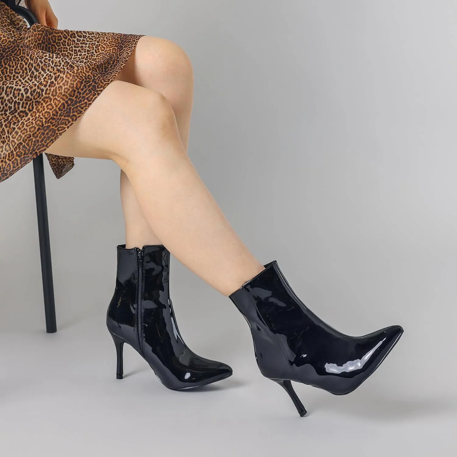 Perphy Patent Boot Pointy Toe Zipper Stiletto Heels Ankle Boots for Women