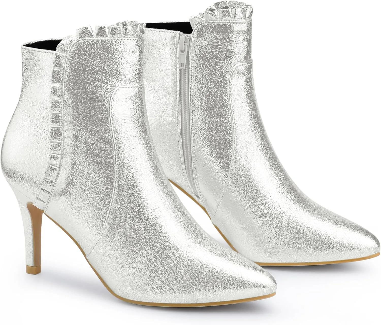 Perphy Ruffled Ankle Boot Stiletto Heel Metallic Booties for Women