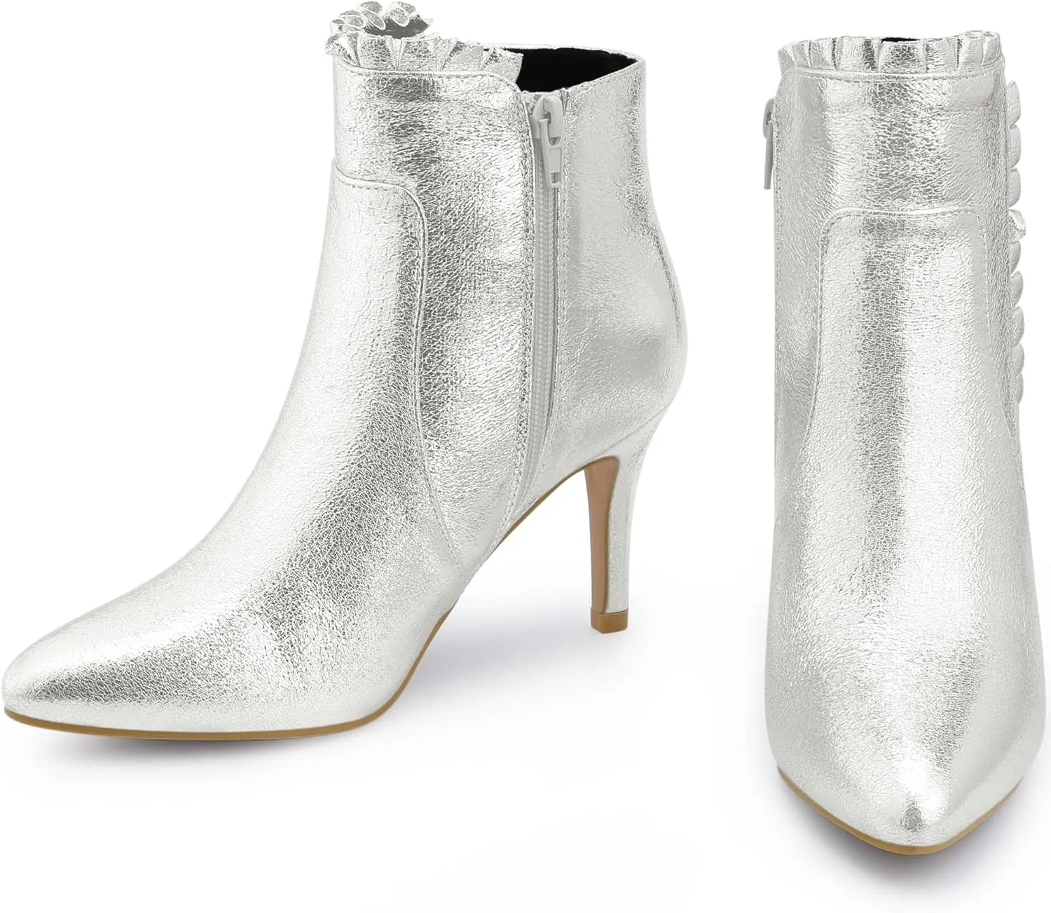 Perphy Ruffled Ankle Boot Stiletto Heel Metallic Booties for Women