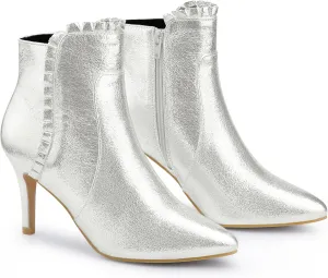 Perphy Ruffled Ankle Boot Stiletto Heel Metallic Booties for Women