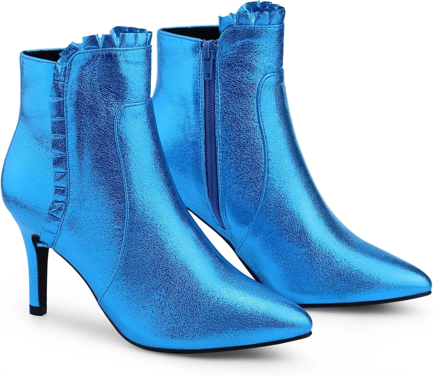 Perphy Ruffled Ankle Boot Stiletto Heel Metallic Booties for Women
