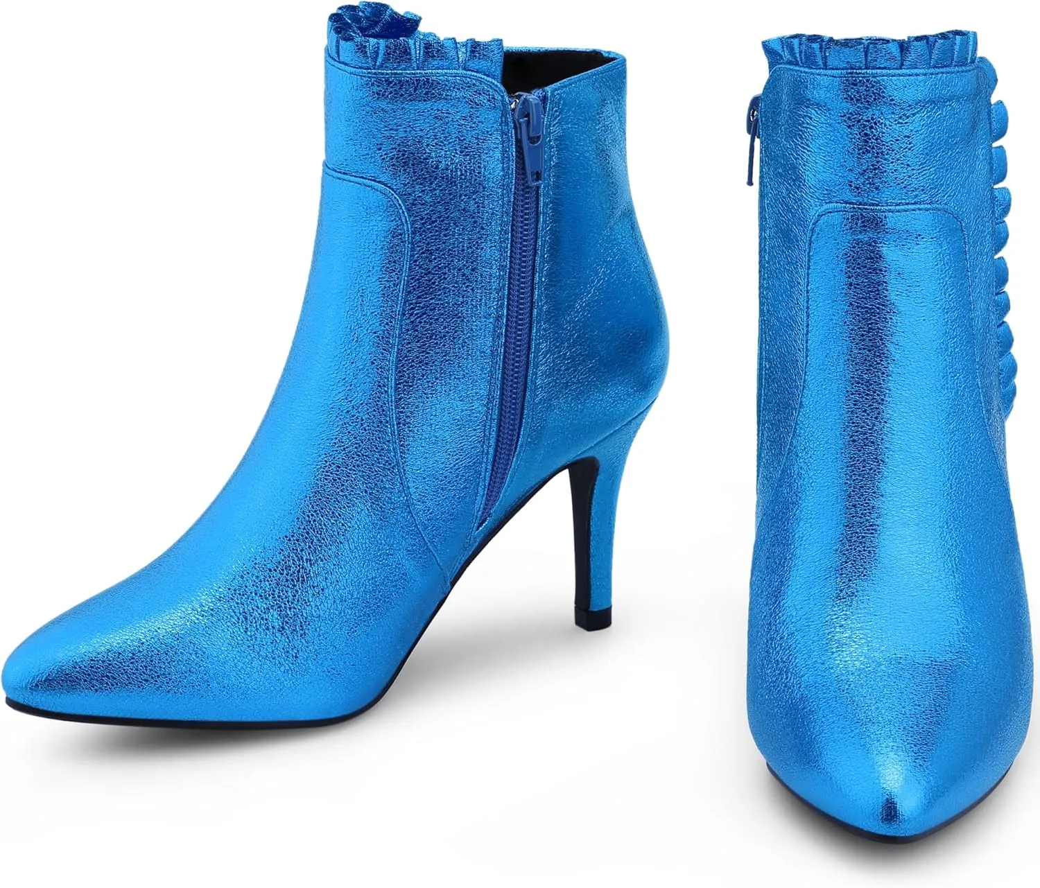 Perphy Ruffled Ankle Boot Stiletto Heel Metallic Booties for Women