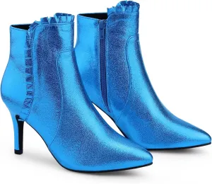 Perphy Ruffled Ankle Boot Stiletto Heel Metallic Booties for Women
