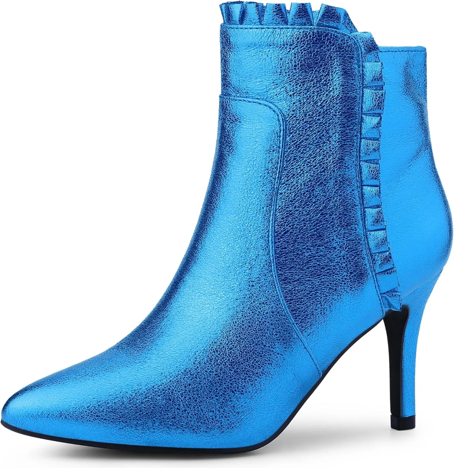 Perphy Ruffled Ankle Boot Stiletto Heel Metallic Booties for Women