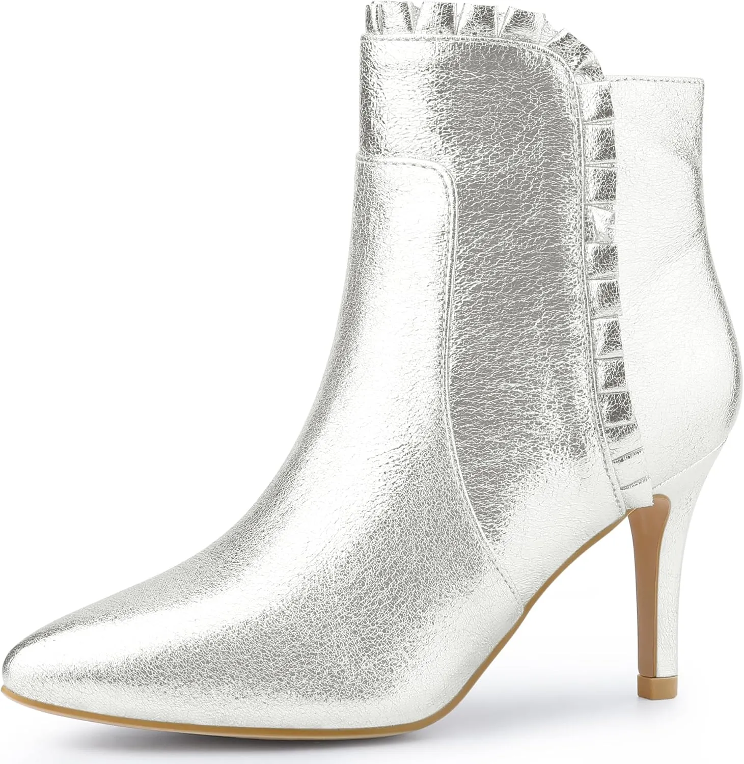 Perphy Ruffled Ankle Boot Stiletto Heel Metallic Booties for Women