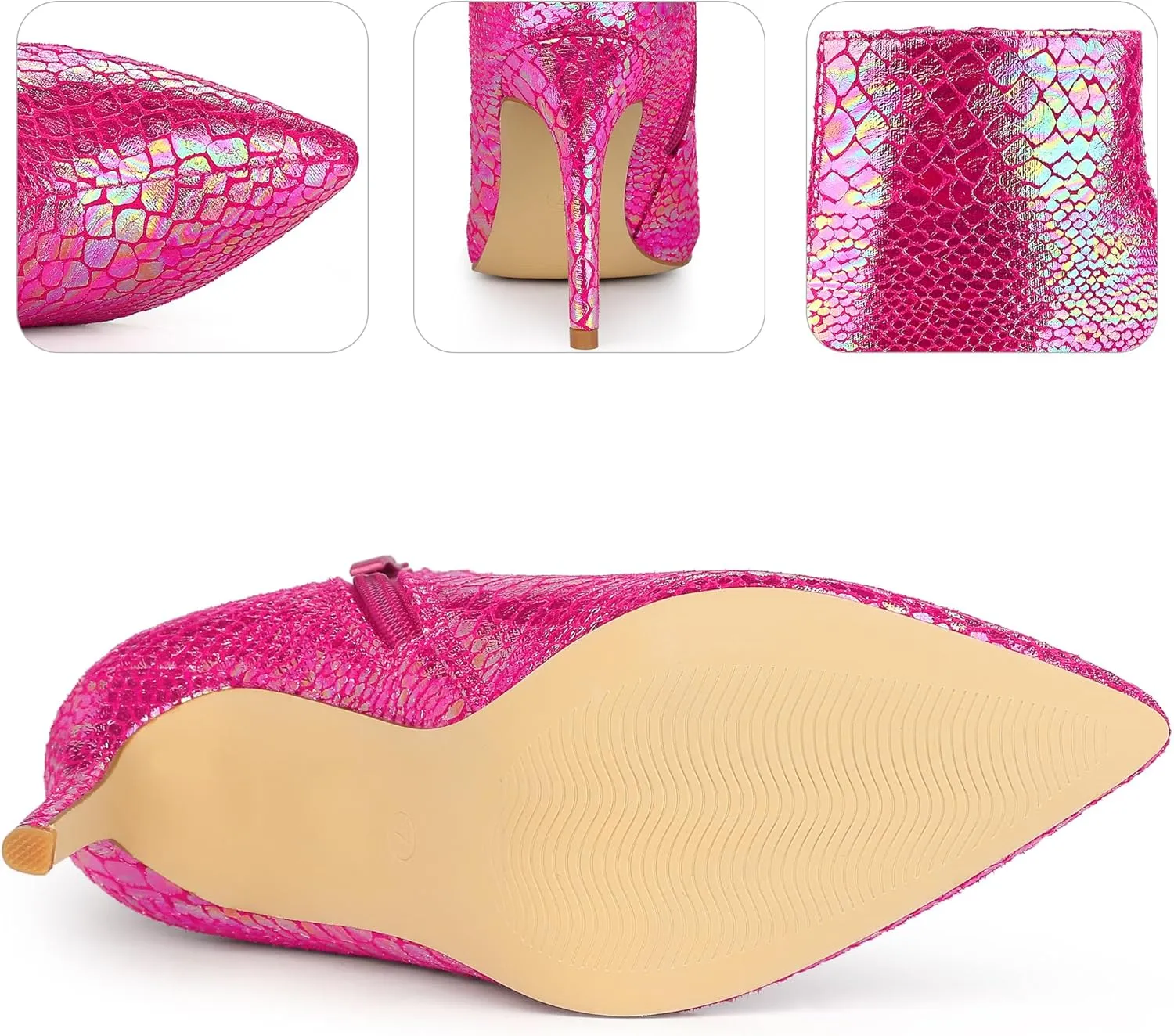 Perphy Snakeskin Printed Metallic Boots Pointed Toe Stiletto Heel Ankle Boots for Women