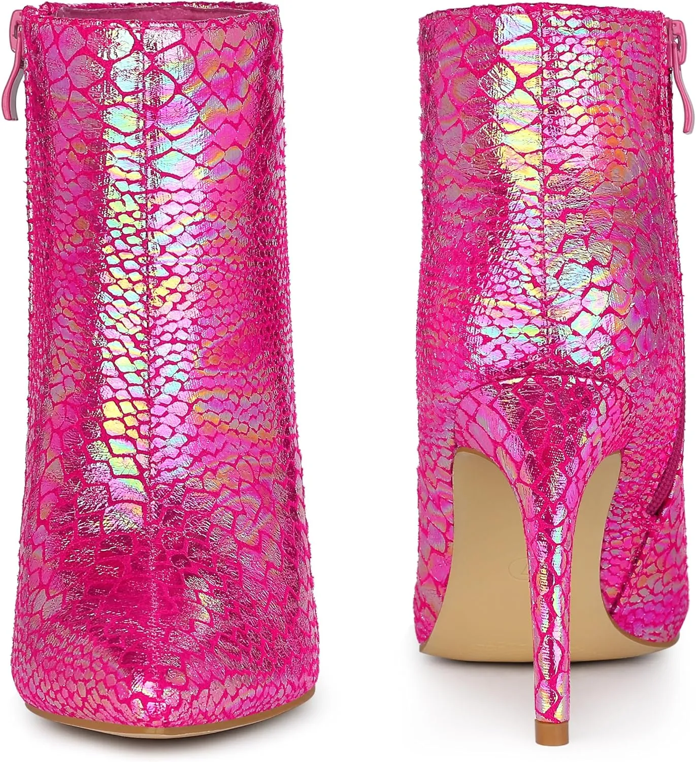 Perphy Snakeskin Printed Metallic Boots Pointed Toe Stiletto Heel Ankle Boots for Women