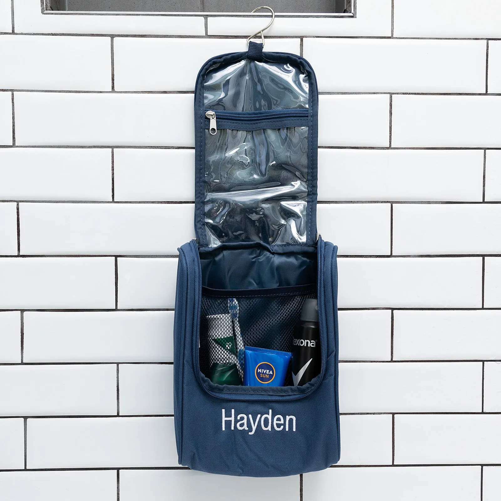 Personalised Hanging Toiletry Bag Navy