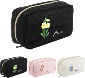 Personalized Cosmetic Bag for Women Customized Name Birth Flower Design Gift for Mom Wife Christmas Mother's Day