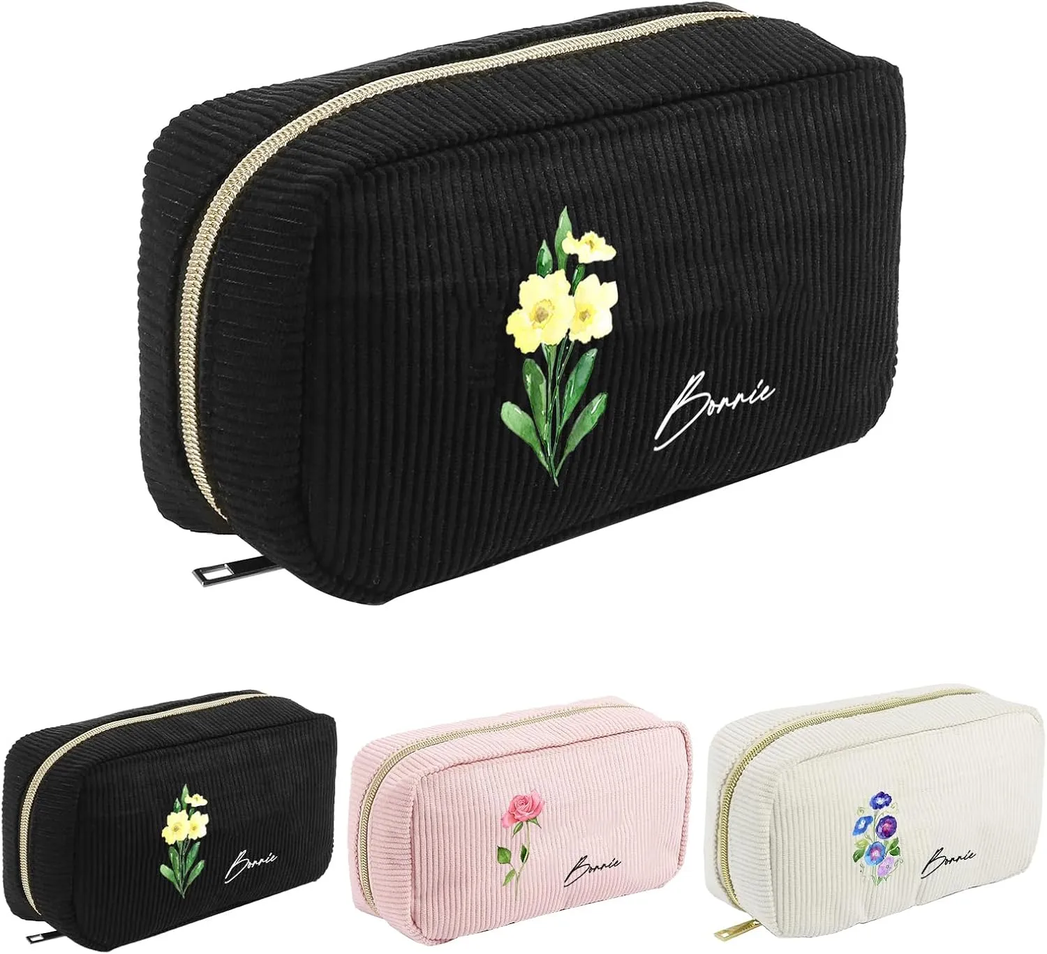 Personalized Cosmetic Bag for Women Customized Name Birth Flower Design Gift for Mom Wife Christmas Mother's Day