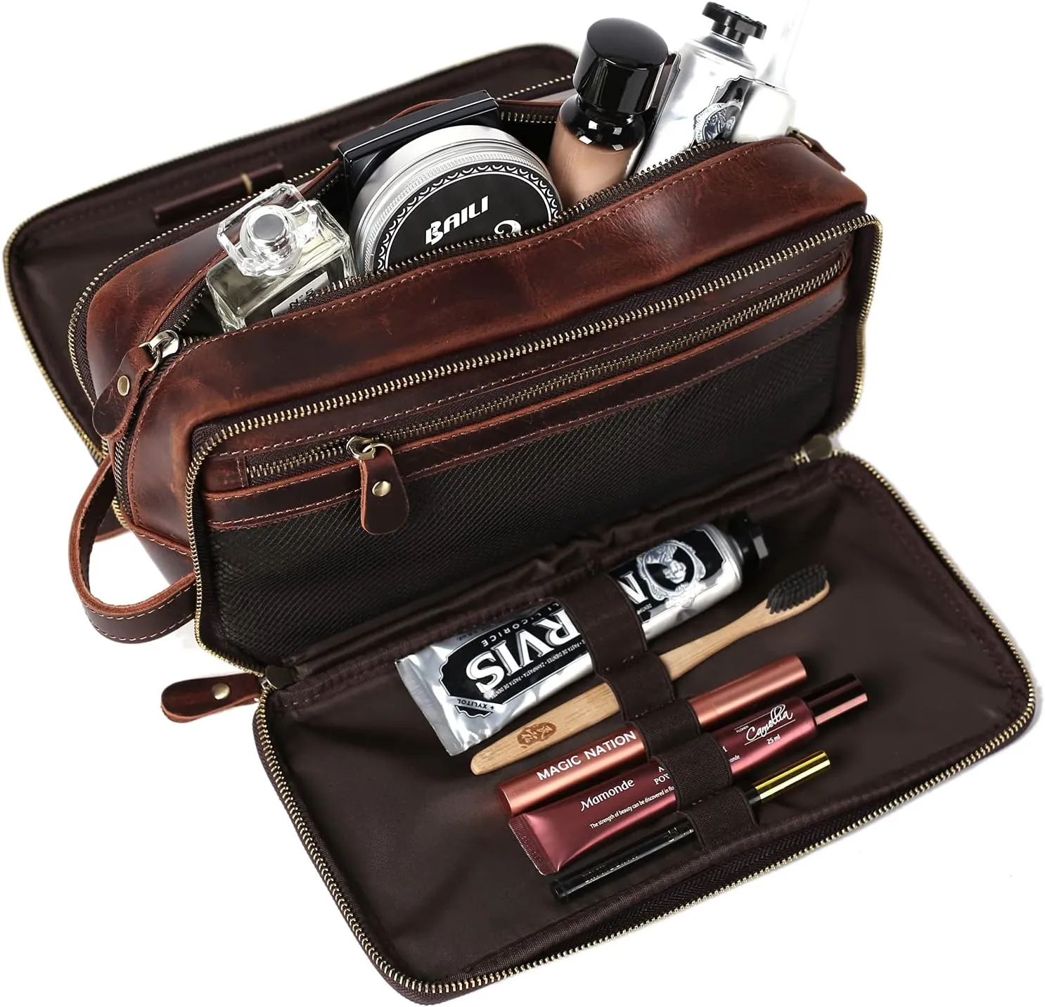 Personalized Leather Toiletry Bag for Men, 1/3/6pcs Wedding Gift Travel Shaving Dopp Kit - Cosmetic Bags Toiletries Bathroom Organizer - Groomsmen Gift(D1pc)