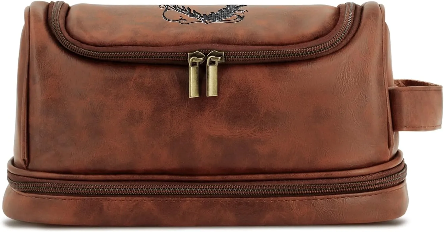 Personalized Leather Toiletry Bag For Men Custom Mens Handcrafted Travel Bag For Husband Boyfriend Dad Birthday Anniversary Wedding Groomsmen Gifts