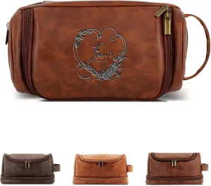 Personalized Leather Toiletry Bag For Men Custom Mens Handcrafted Travel Bag For Husband Boyfriend Dad Birthday Anniversary Wedding Groomsmen Gifts