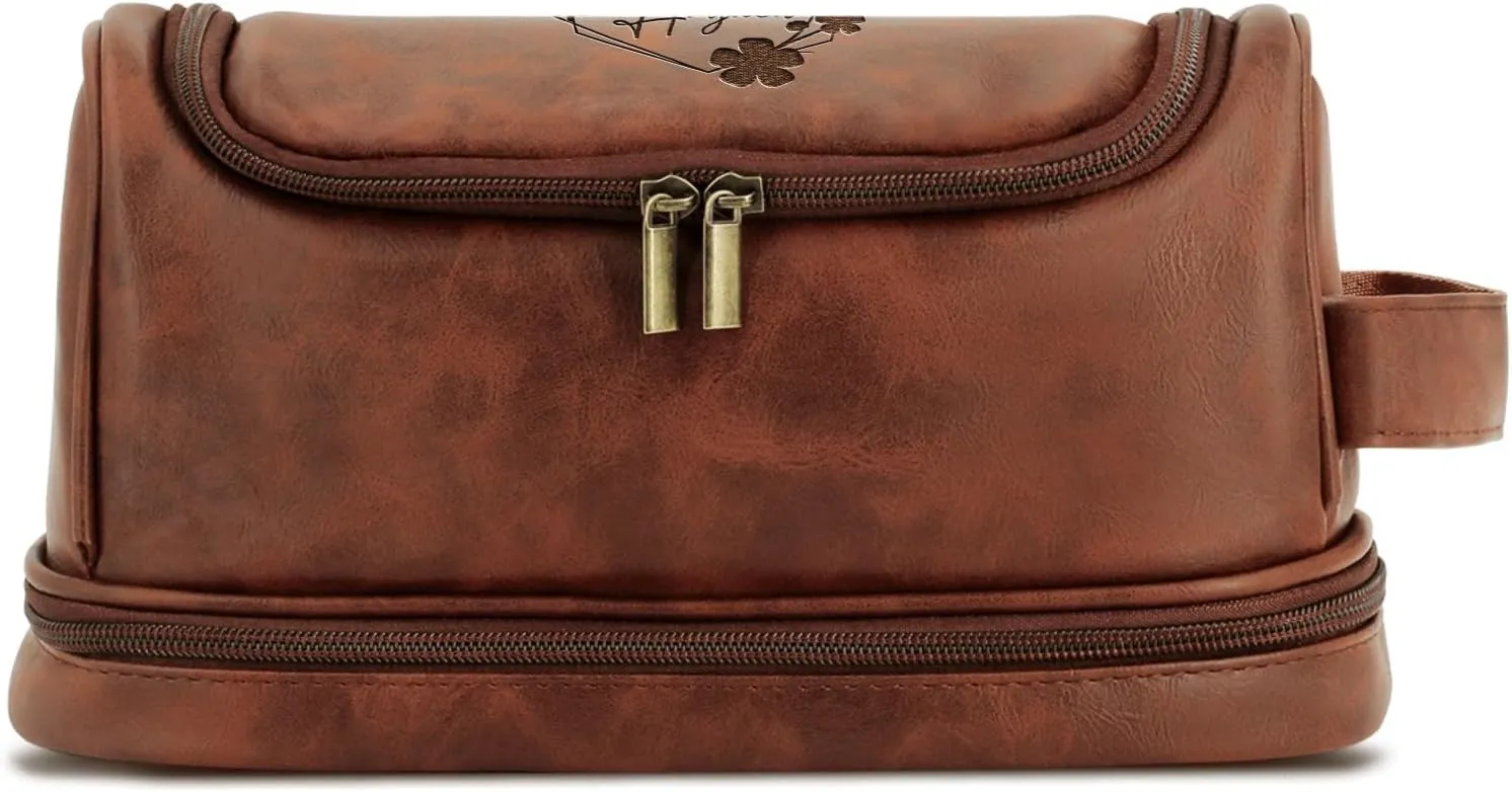 Personalized Leather Toiletry Bag For Men Custom Mens Handcrafted Travel Bag For Husband Boyfriend Dad Birthday Anniversary Wedding Groomsmen Gifts