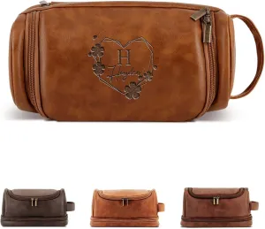 Personalized Leather Toiletry Bag For Men Custom Mens Handcrafted Travel Bag For Husband Boyfriend Dad Birthday Anniversary Wedding Groomsmen Gifts