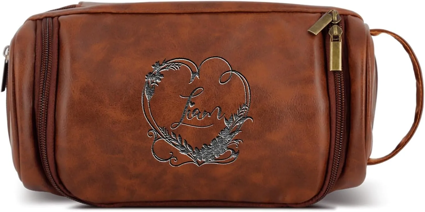 Personalized Leather Toiletry Bag For Men Custom Mens Handcrafted Travel Bag For Husband Boyfriend Dad Birthday Anniversary Wedding Groomsmen Gifts